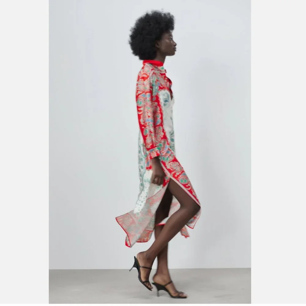 Zara Multicolor Printed Button Up Maxi Midi Shirt Dress - Picture 3 of 16